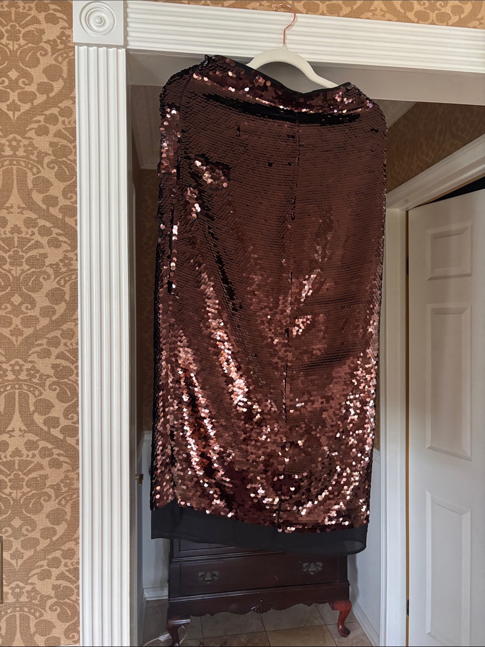 Zara Rose Brown Sequin Midi Skirt